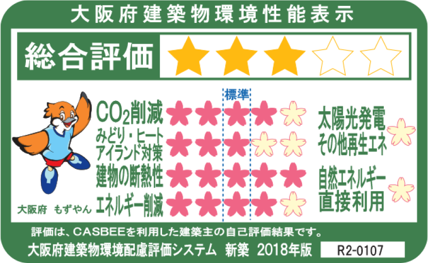 大阪府建築物環境性能表示 総合評価3つ星