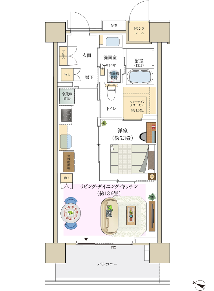 A50aタイプ 1LDK+WICの間取り図
